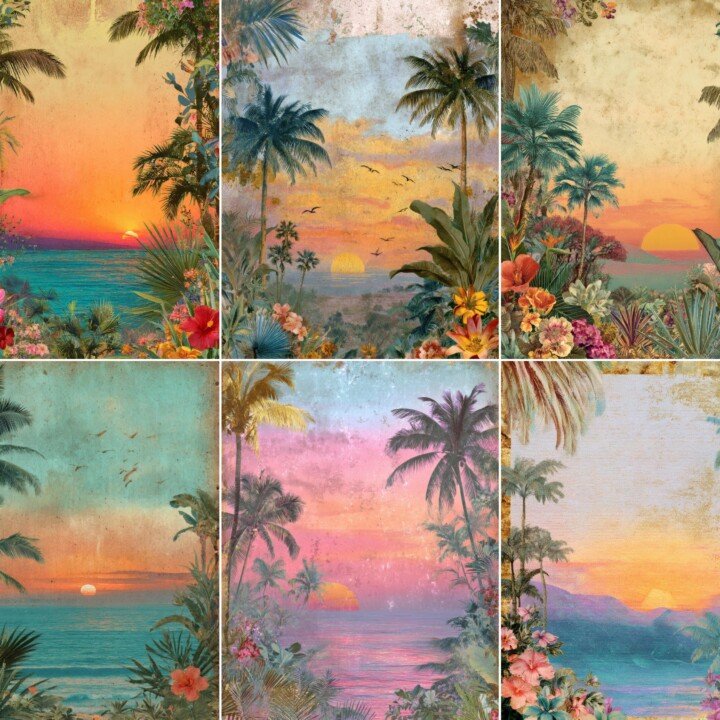 tropical – 40 Tropical Sunset Junk Journal Pages