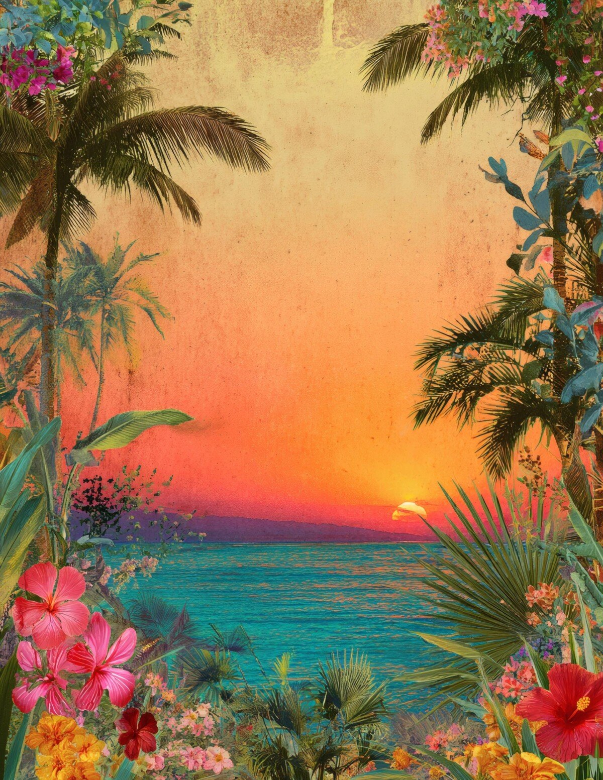 Tropical sunset junk journal pages with palm trees, ocean views and colorful skies – preview 7