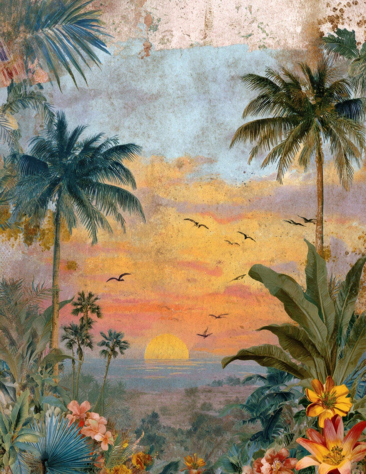 Tropical sunset junk journal pages with palm trees, ocean views and colorful skies – preview 8
