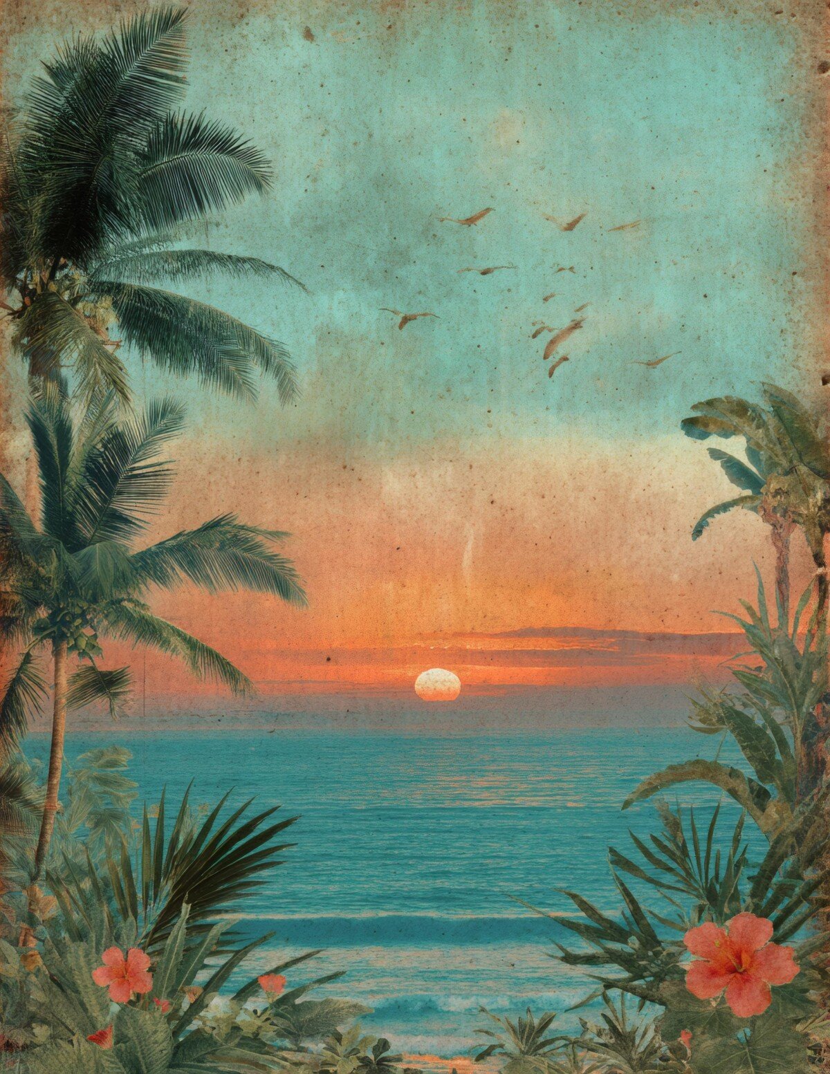 Tropical sunset junk journal pages with palm trees, ocean views and colorful skies – preview 9