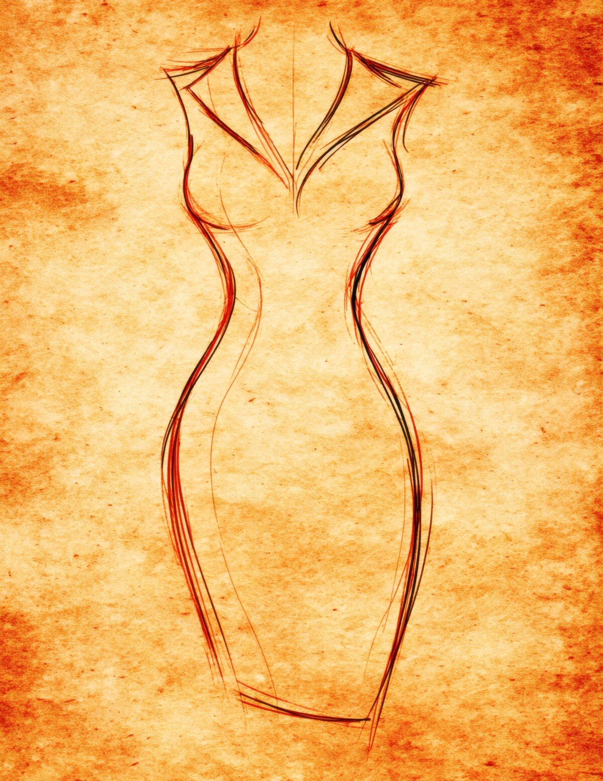 Simple dress outline on warm orange aged paper