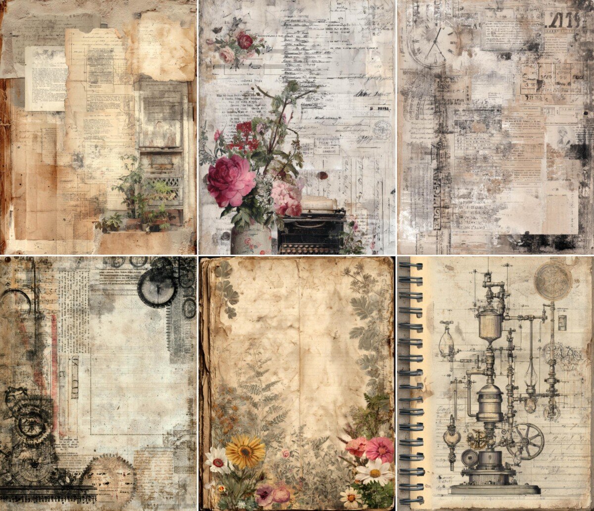 vintage – 54 Vintage Industrial Junk Journal Pages