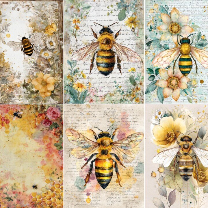 watercolour – 24 Watercolour Honey Bee Junk Journal Pages