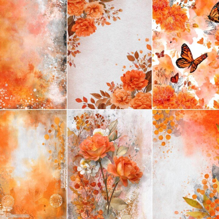 watercolour – 52 Watercolour Orange Dream Junk Journal Pages
