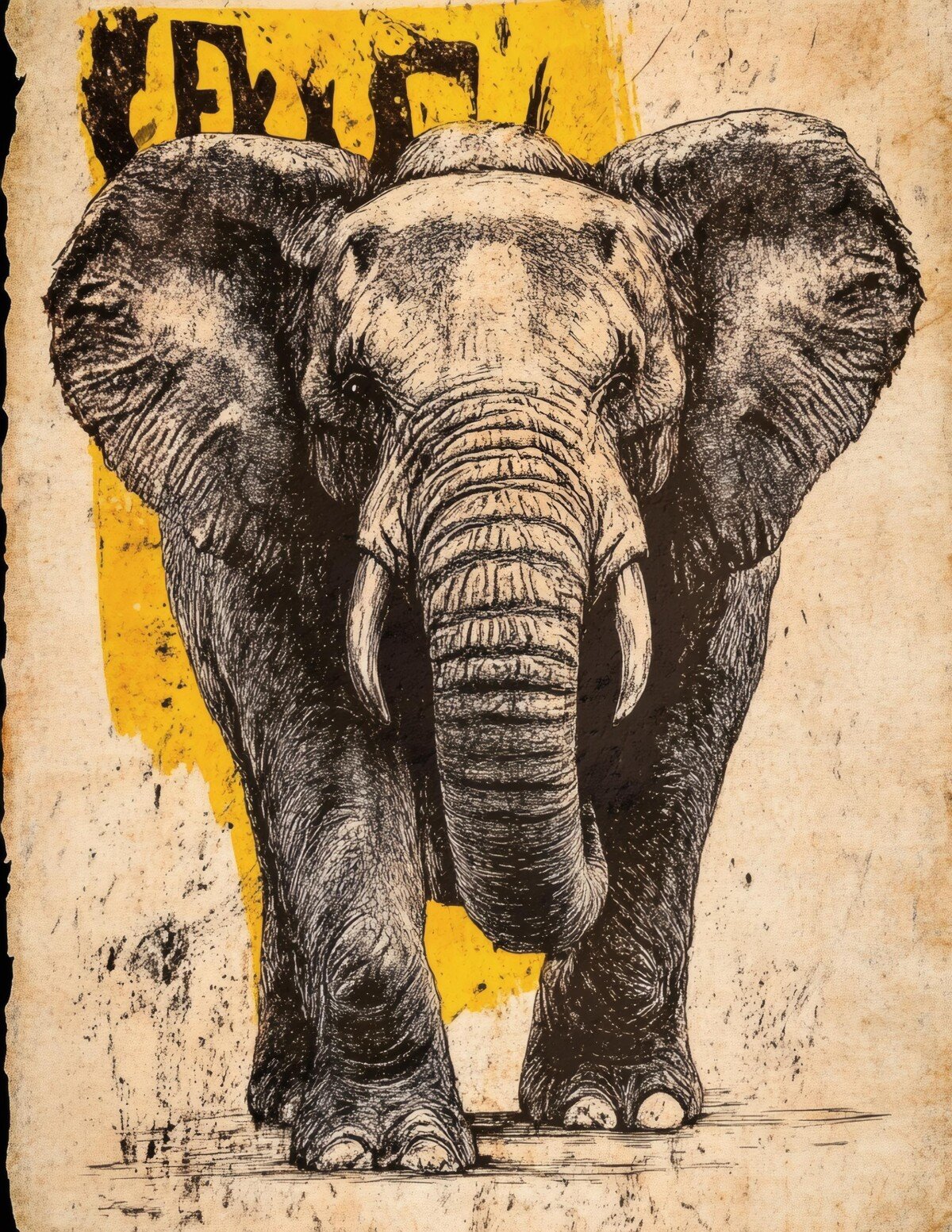 Bold animal portrait with distressed vintage poster textures, preview 7