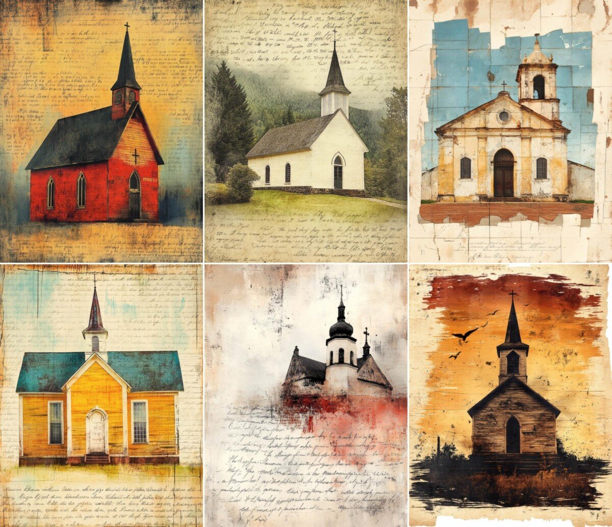 Church architecture and vintage collage journal pages, preview 3