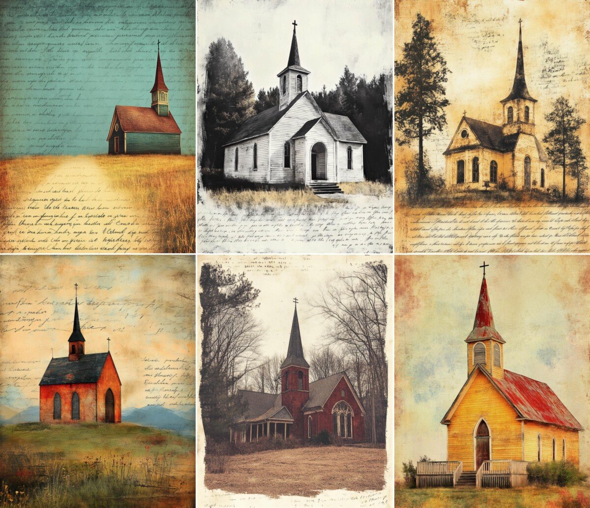 Church architecture and vintage collage journal pages, preview 9