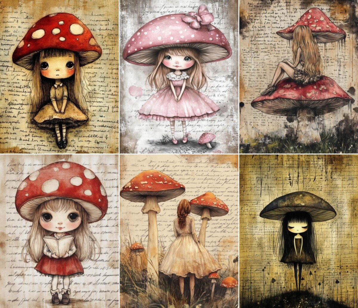 mushroom – 56 Mushroom Girl Junk Journal Pages