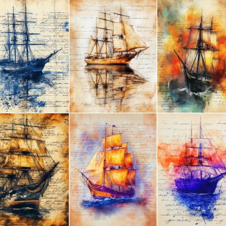 vintage – 56 Vintage Ship Junk Journal Pages