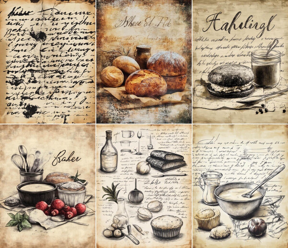 Vintage baking and kitchen collage journal pages, preview 2