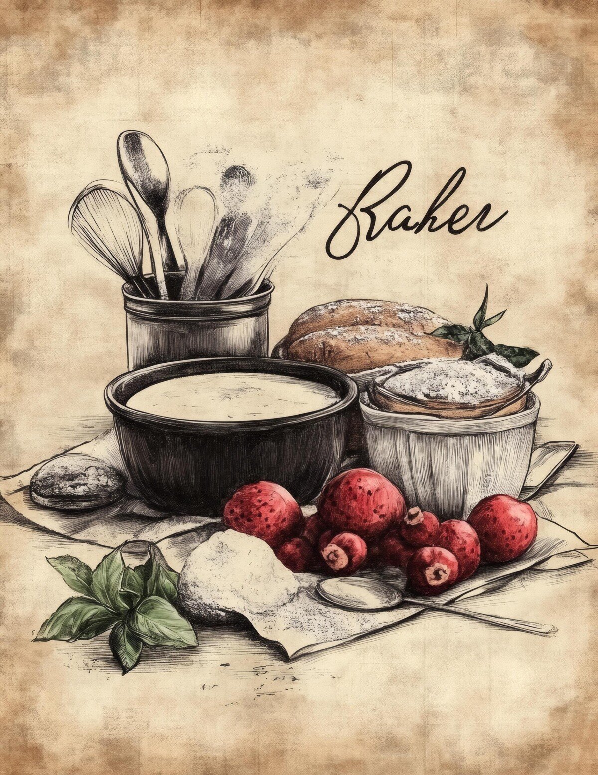 Vintage baking and kitchen collage journal pages, preview 6