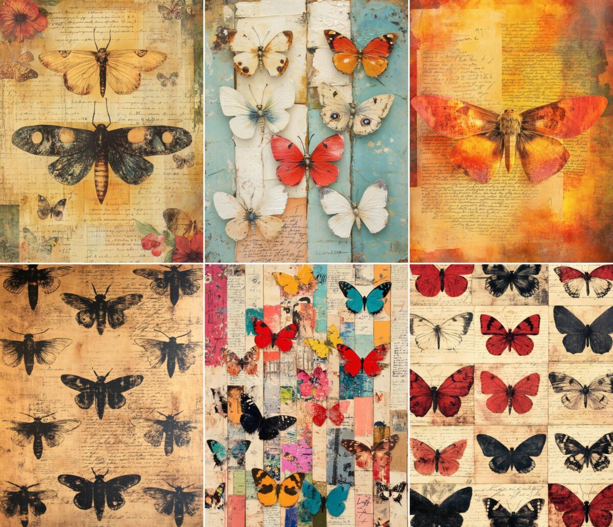 Vintage moth and butterfly collage journal pages, preview 9