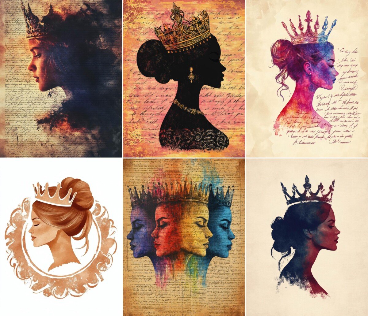 crowned – 64 Crowned Women Junk Journal Pages