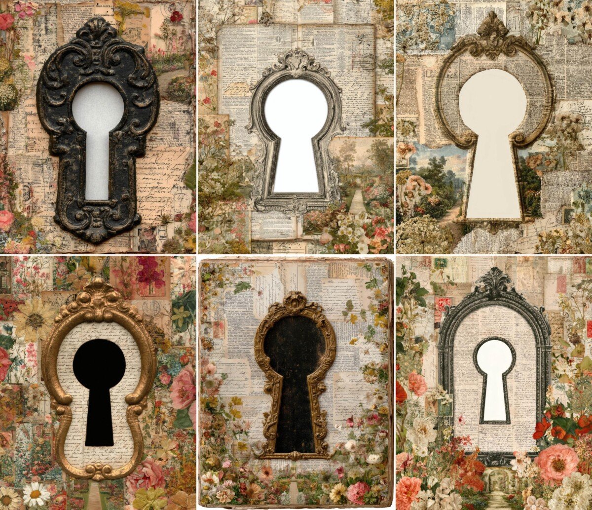 vintage – 69 Vintage Keyhole Junk Journal Pages