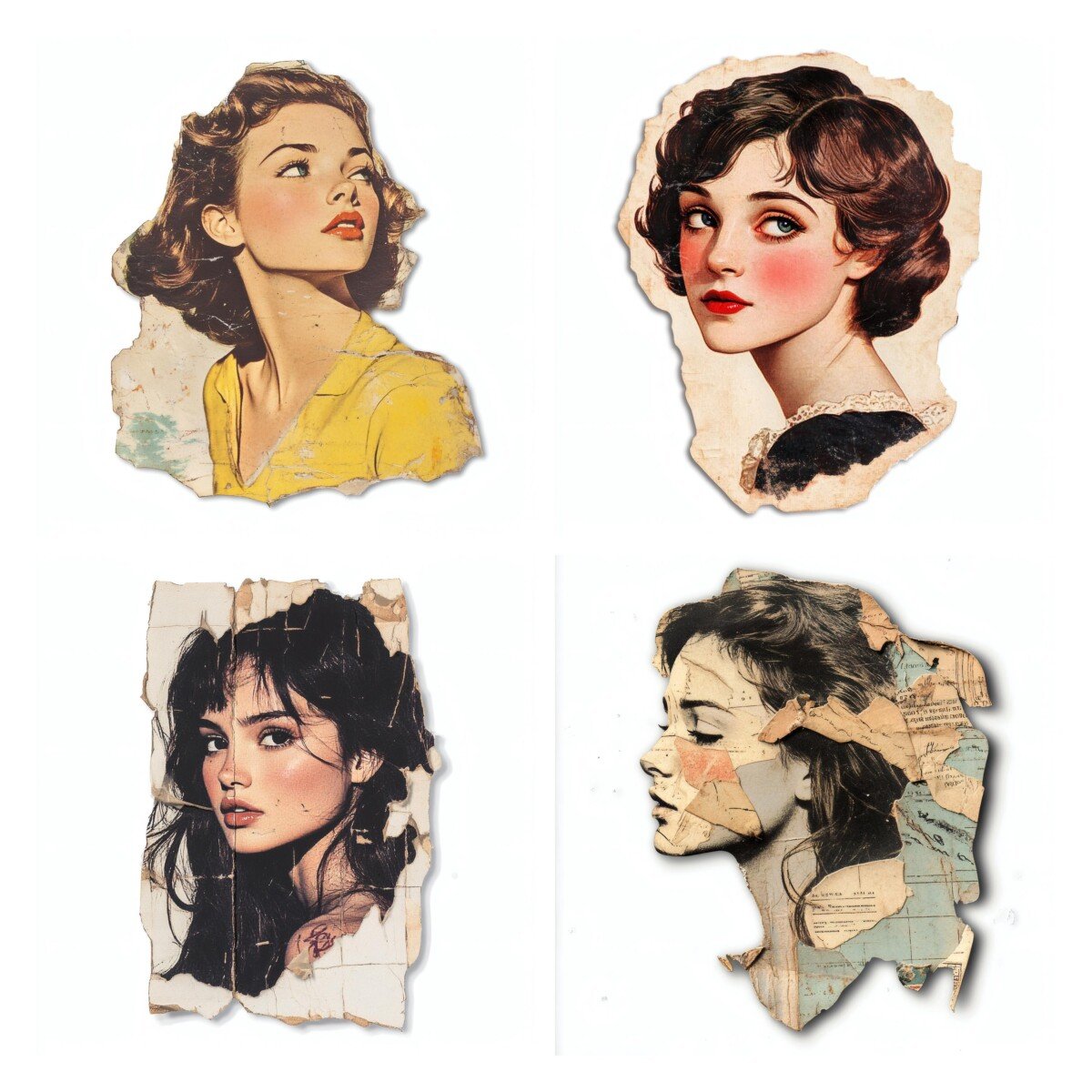 Colourful retro women portraits with curled hairstyles