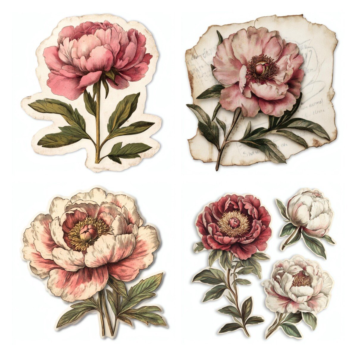 peony – 28 Peony Flower Romantic Botanical Ephemera Collection Cutouts