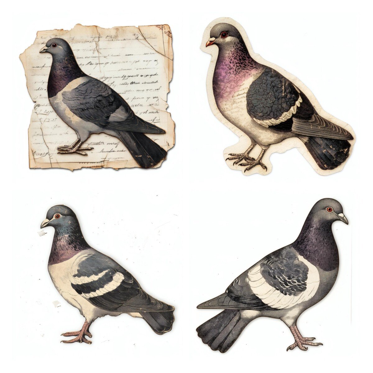 pigeon – 24 Pigeon Collection Urban Bird Ephemera Pack Cutouts