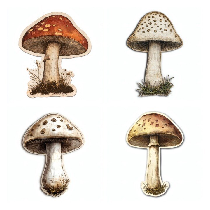 pixel – 23 Pixel Mushroom Retro Gaming Ephemera Pack Cutouts