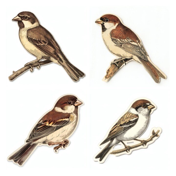 sparrow – 28 Sparrow Bird Vintage Nature Ephemera Pack Cutouts