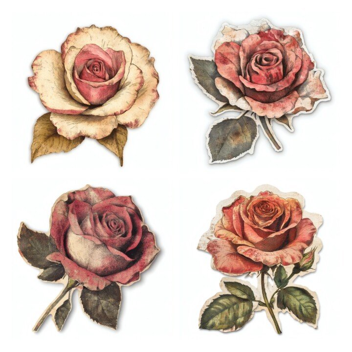 paper – 48 Paper Rose Romantic Floral Ephemera Collection Cutouts