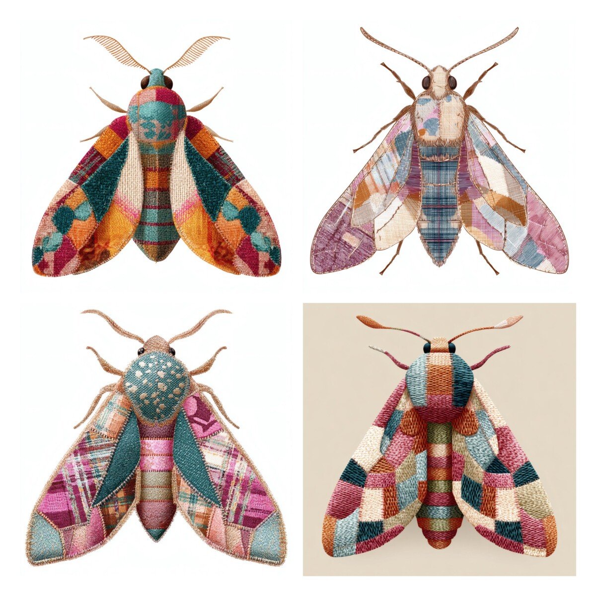 patchwork – 28 Patchwork Moth Quilted Insect Clipart Collection Cutouts