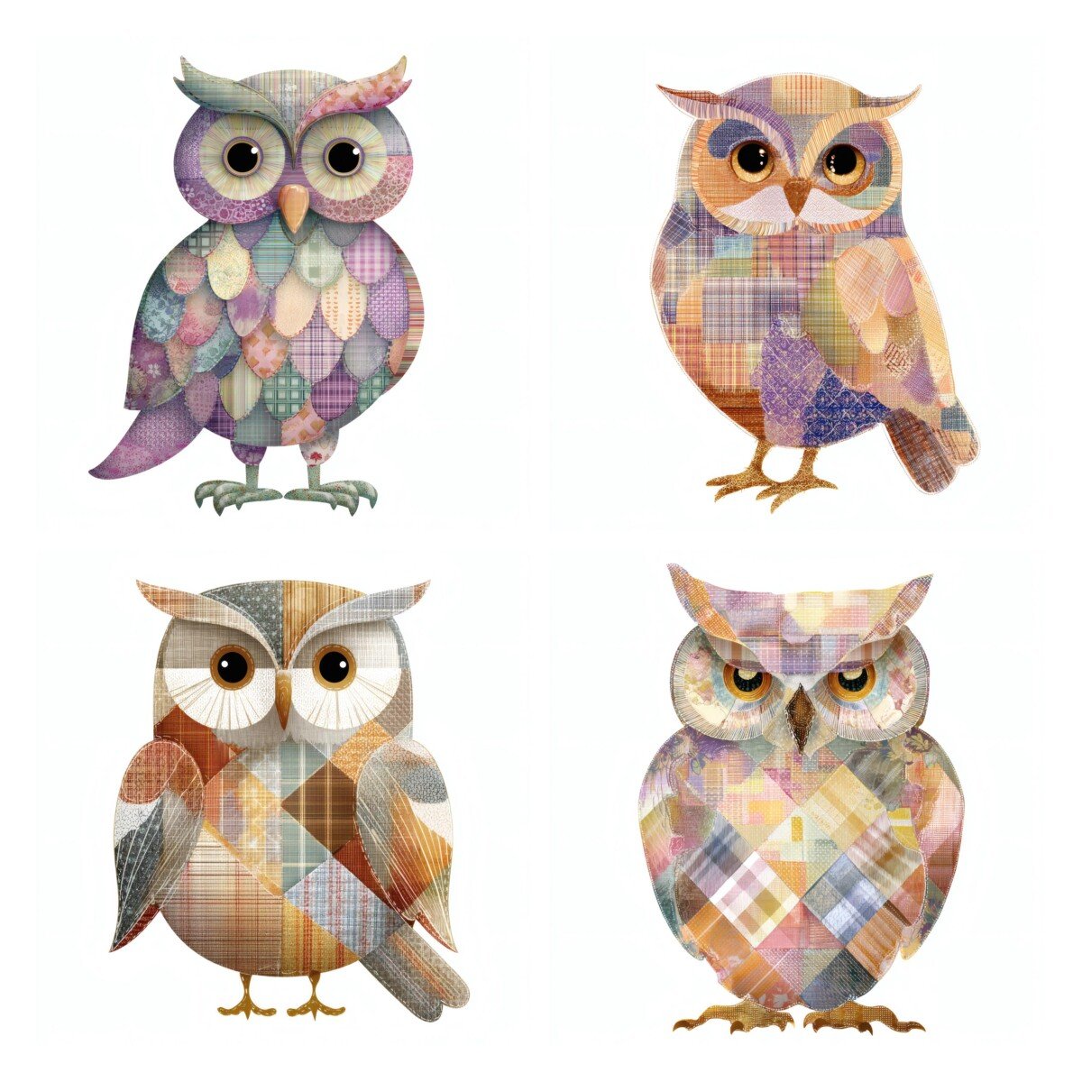 patchwork – 28 Patchwork Owl Quilted Woodland Bird Clipart Cutouts