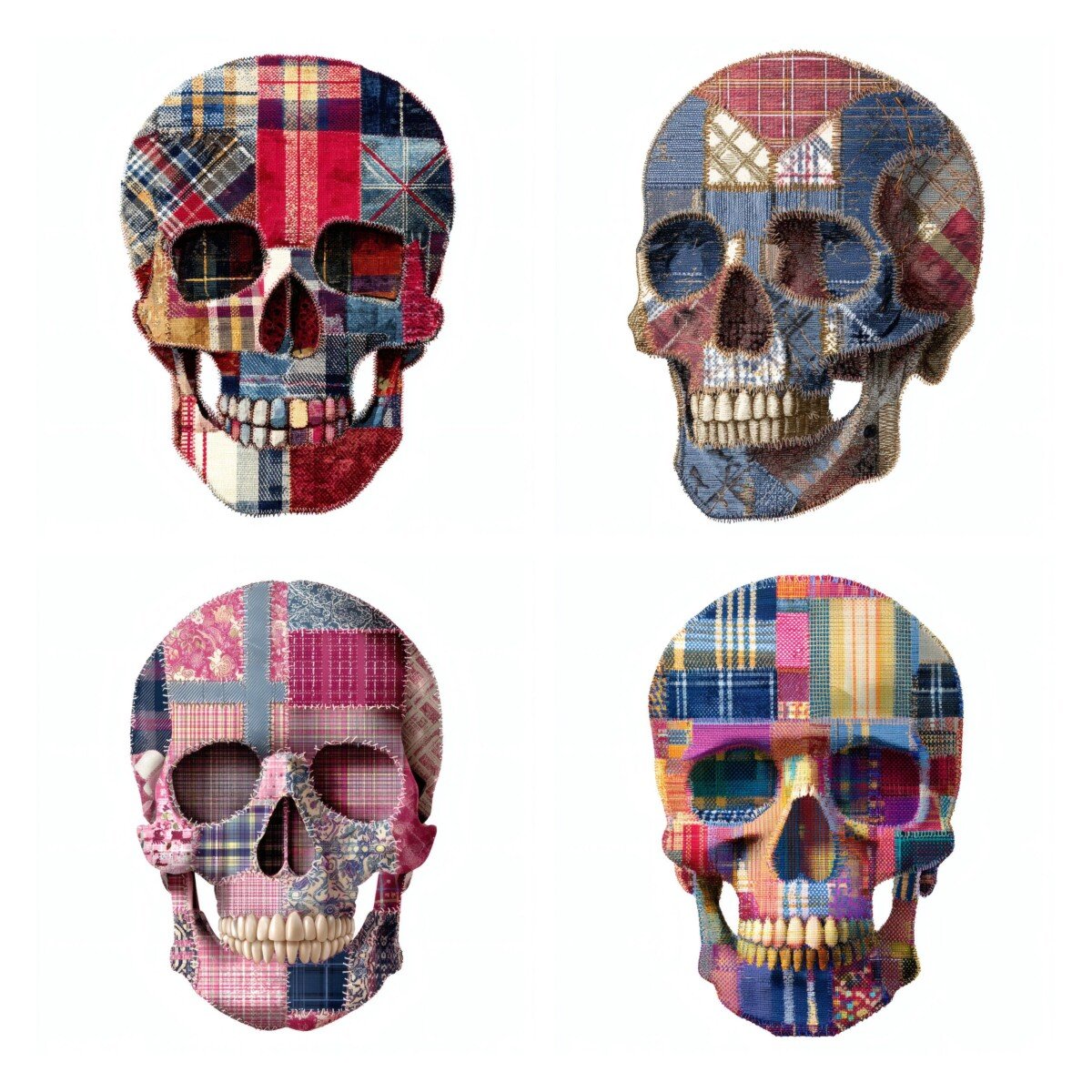 patchwork – 24 Patchwork Skull Quilted Gothic Fabric Clipart Cutouts