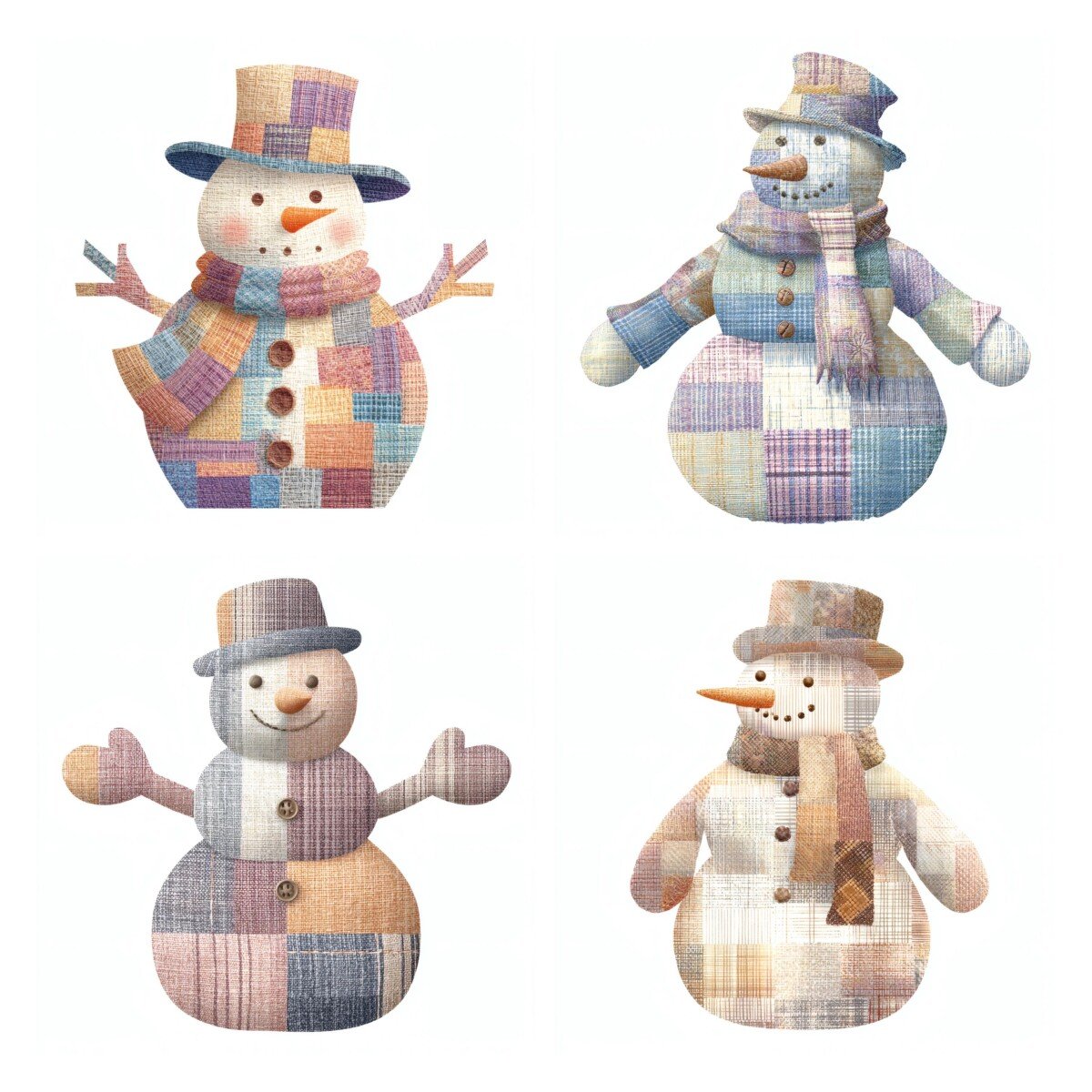 patchwork – 24 Patchwork Snowman Quilted Winter Fabric Clipart Cutouts