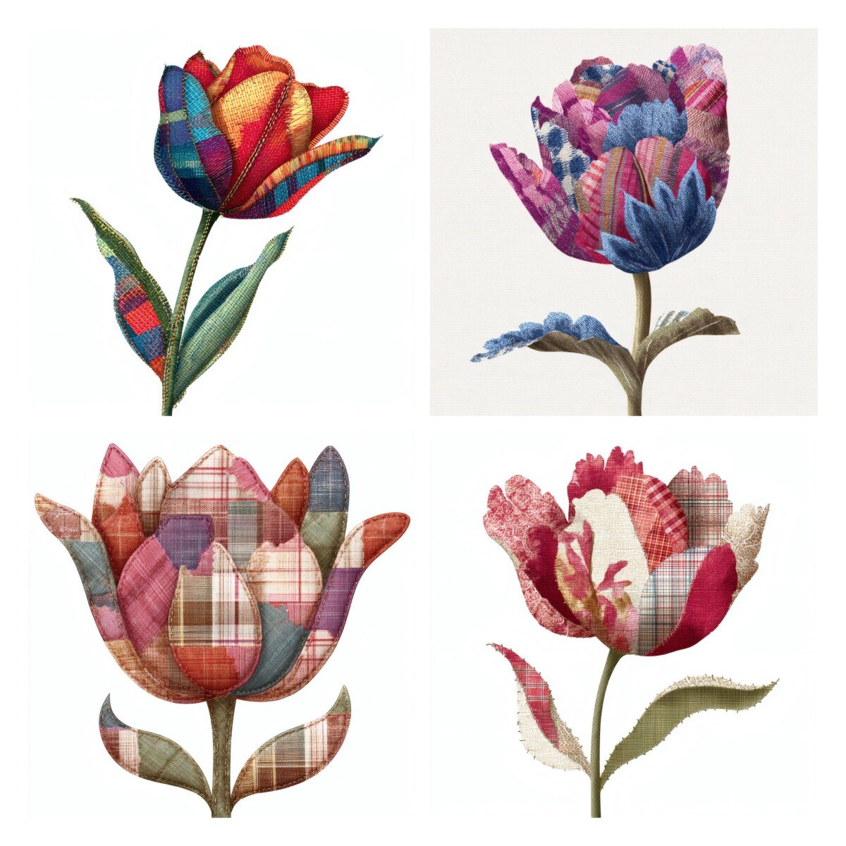 patchwork – 28 Patchwork Tulip Quilted Floral Fabric Clipart Cutouts