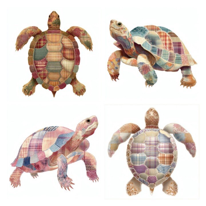 patchwork – 24 Patchwork Turtle Quilted Coastal Animal Clipart Cutouts
