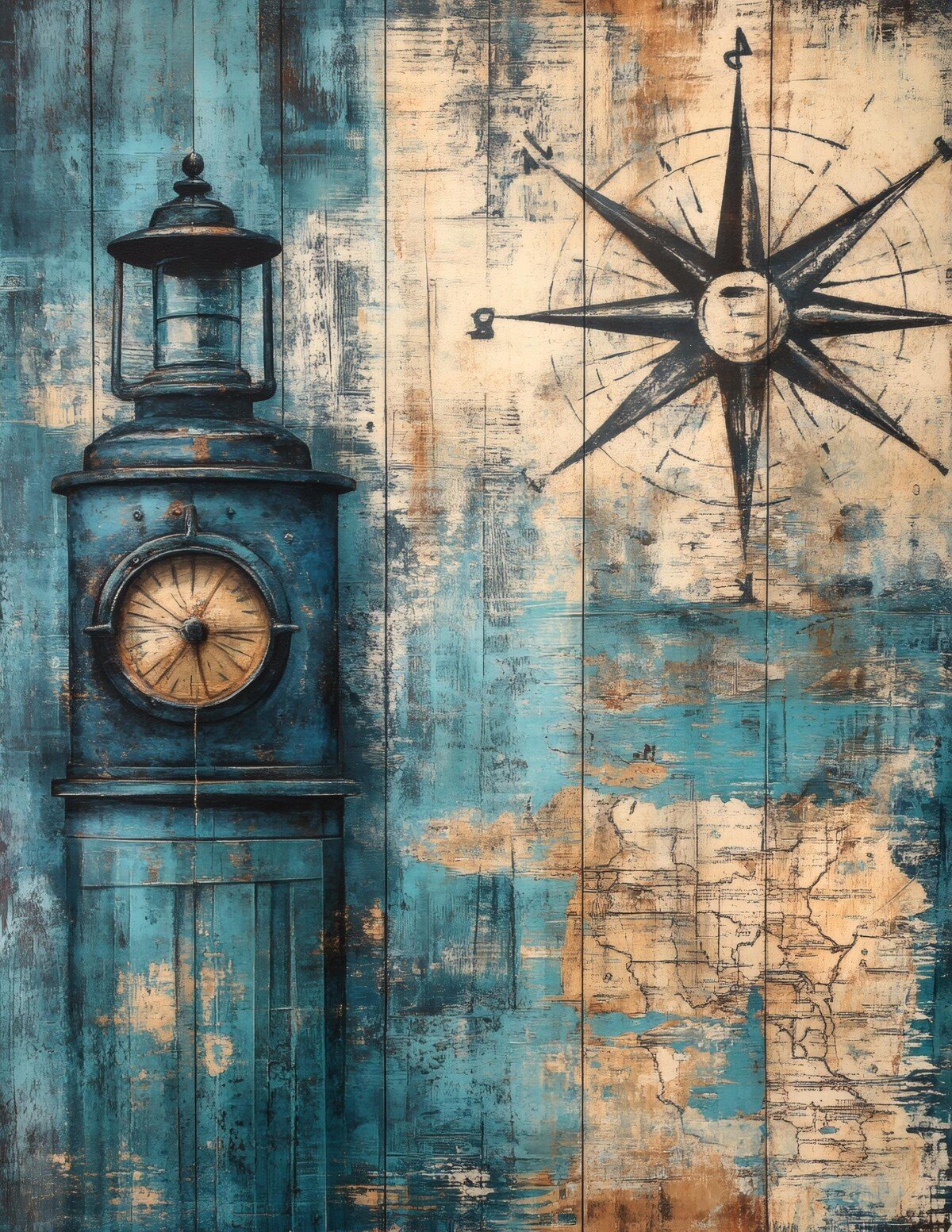 Vintage ocean digital paper with nautical illustrations and weathered textures