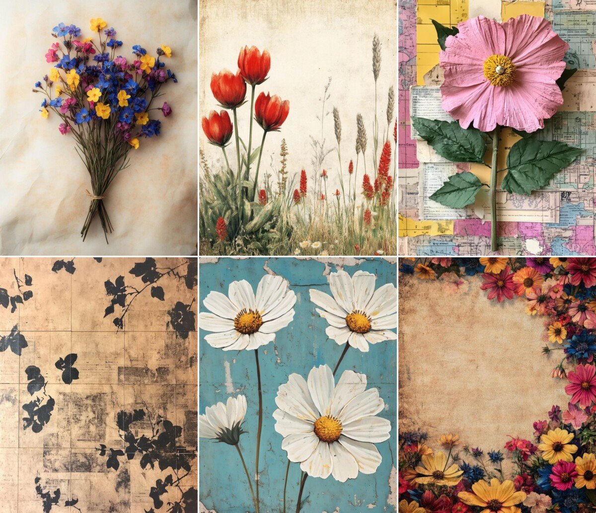 antique – 64 Antique Wildflower Census Background Journal Pages