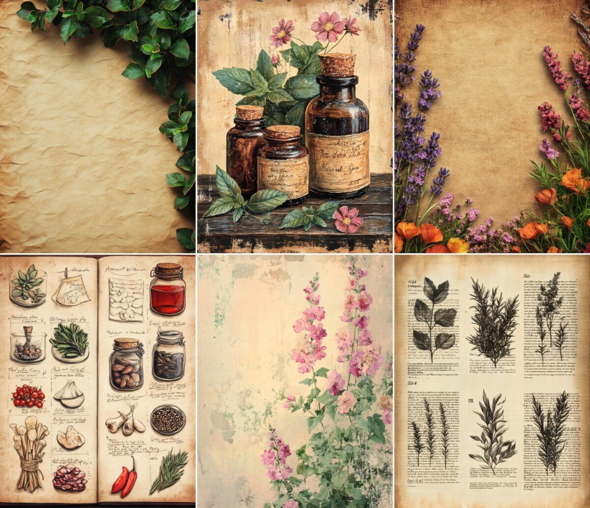 apothecary – 55 Apothecary Herbs Background Junk Journal Pages