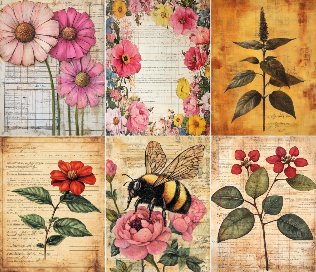 botanical – 56 Botanical Bluebirds Set 2 Junk Journal Pages