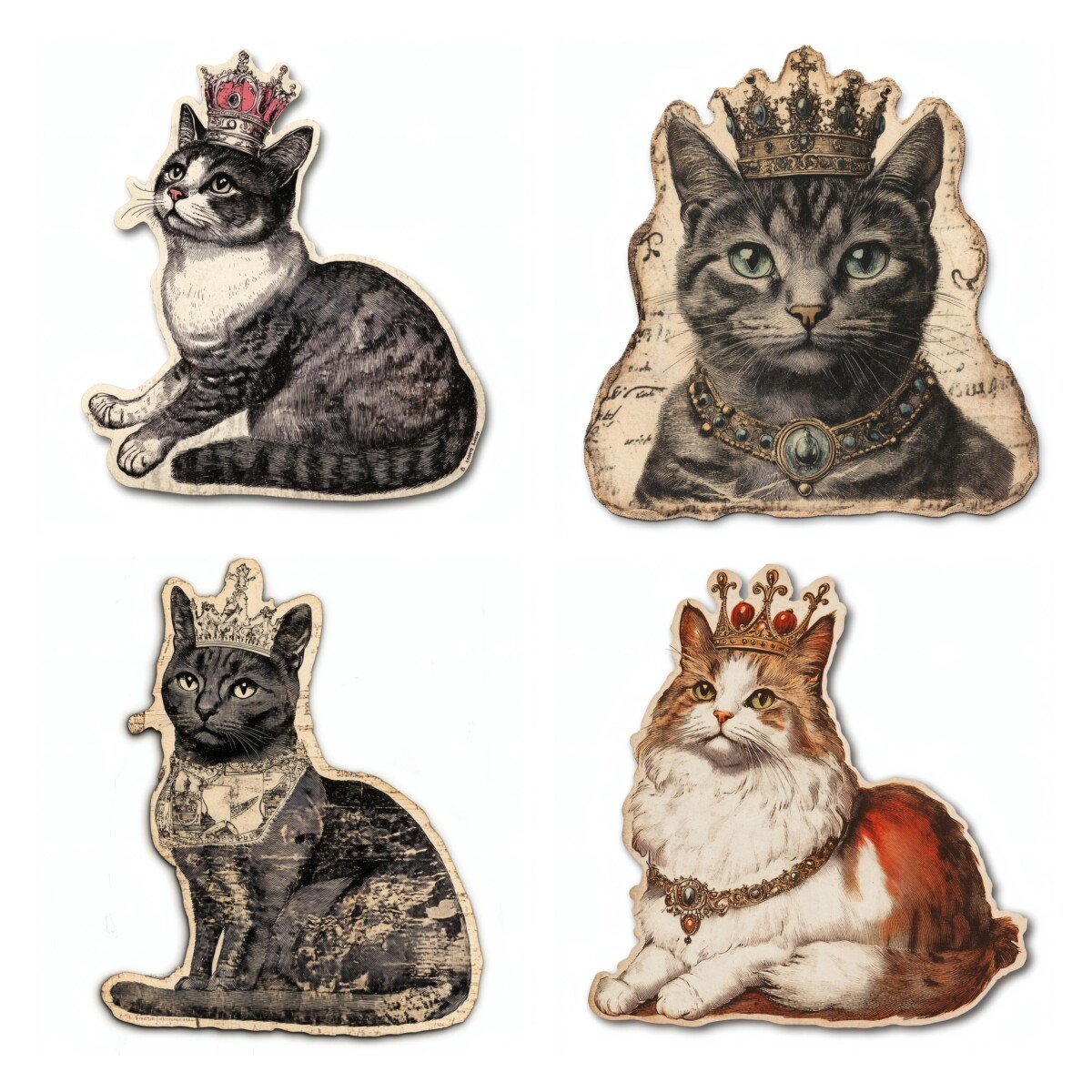queen – 24 Queen Cat Royal Feline Ephemera Collection Cutouts