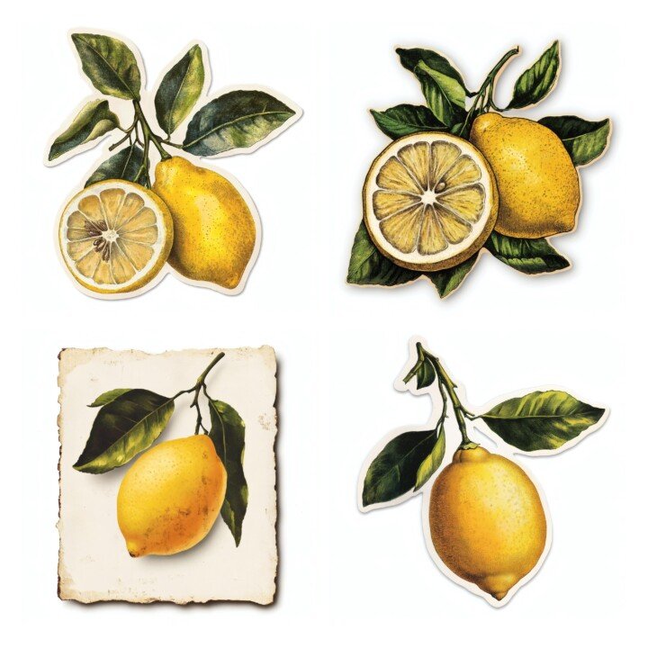 vintage lemon ephemera – Vintage Lemon Ephemera 28 Citrus Botanical Cutouts