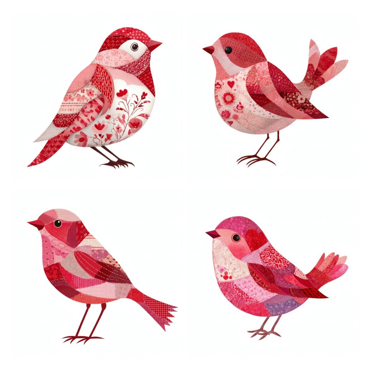 valentine – 32 Valentine Bird Quilted Patchwork Lovebird Clipart Cutouts