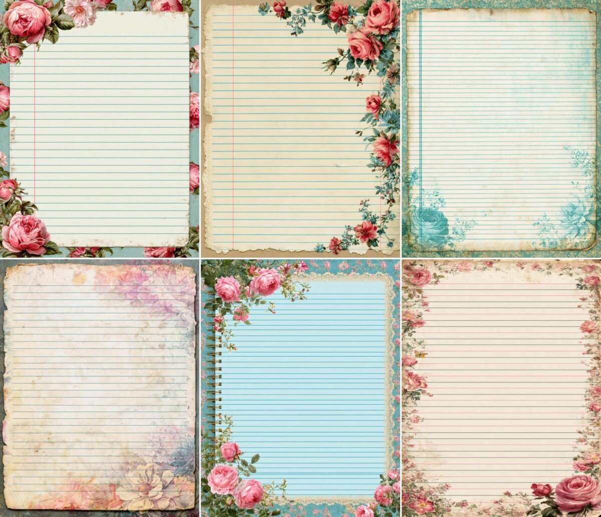 Vintage-style lined writing paper with floral accents, preview 4