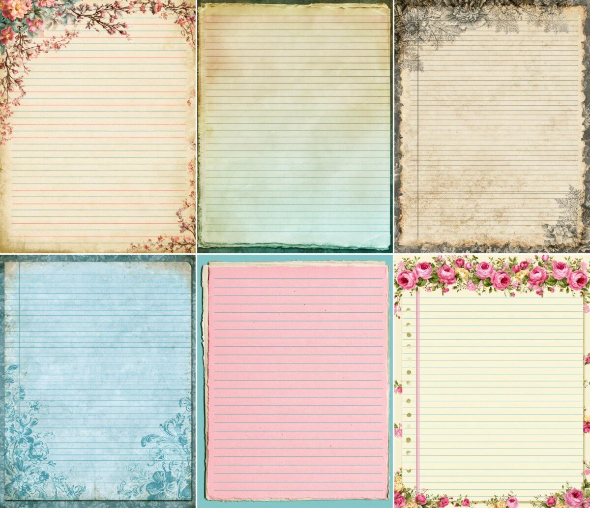 Vintage-style lined writing paper with floral accents, preview 5