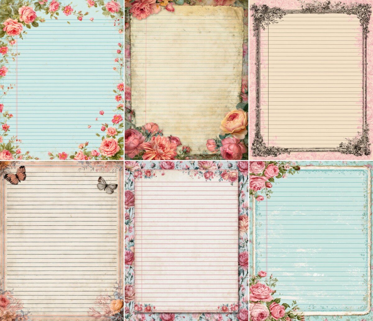 Vintage-style lined writing paper with floral accents, preview 9