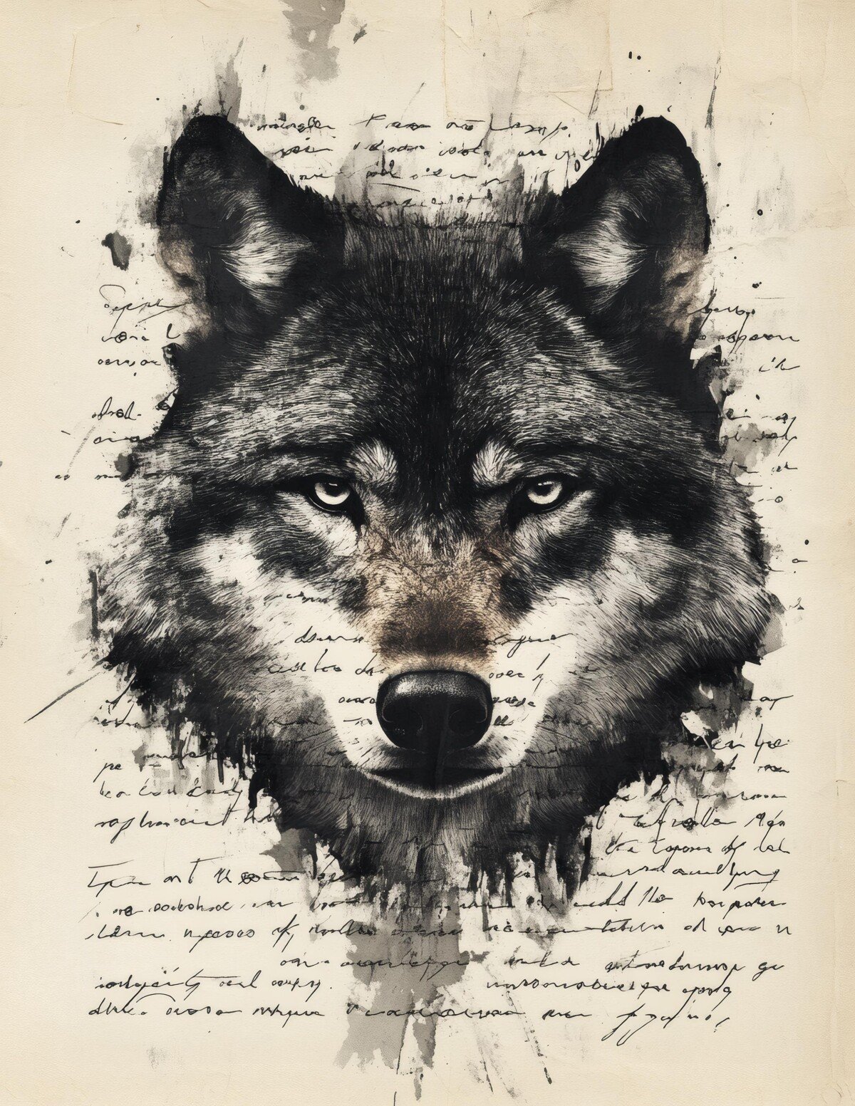 Wolf portrait digital paper with script and painted accents, preview 10