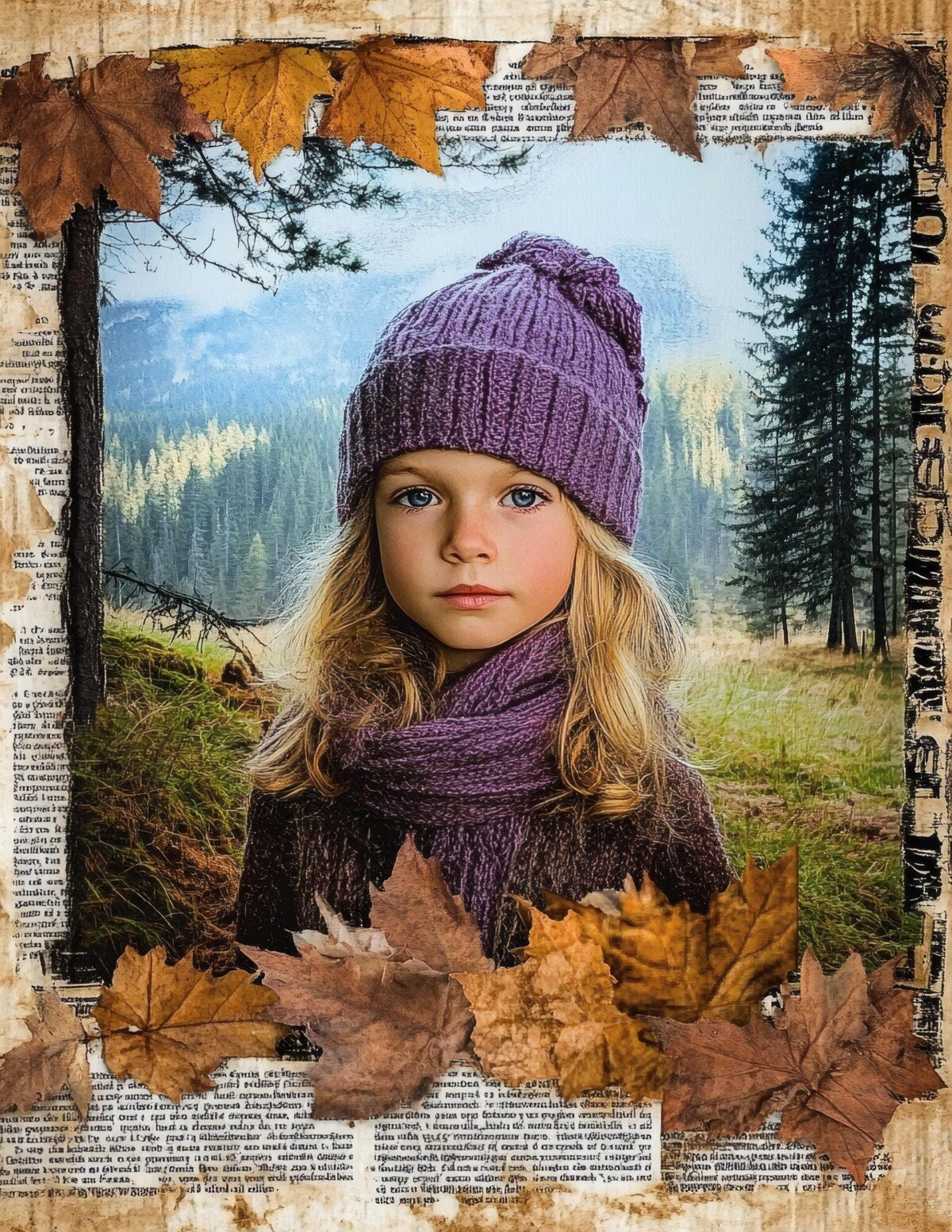 Nature collage journal pages with scenery and aged paper textures, preview 10