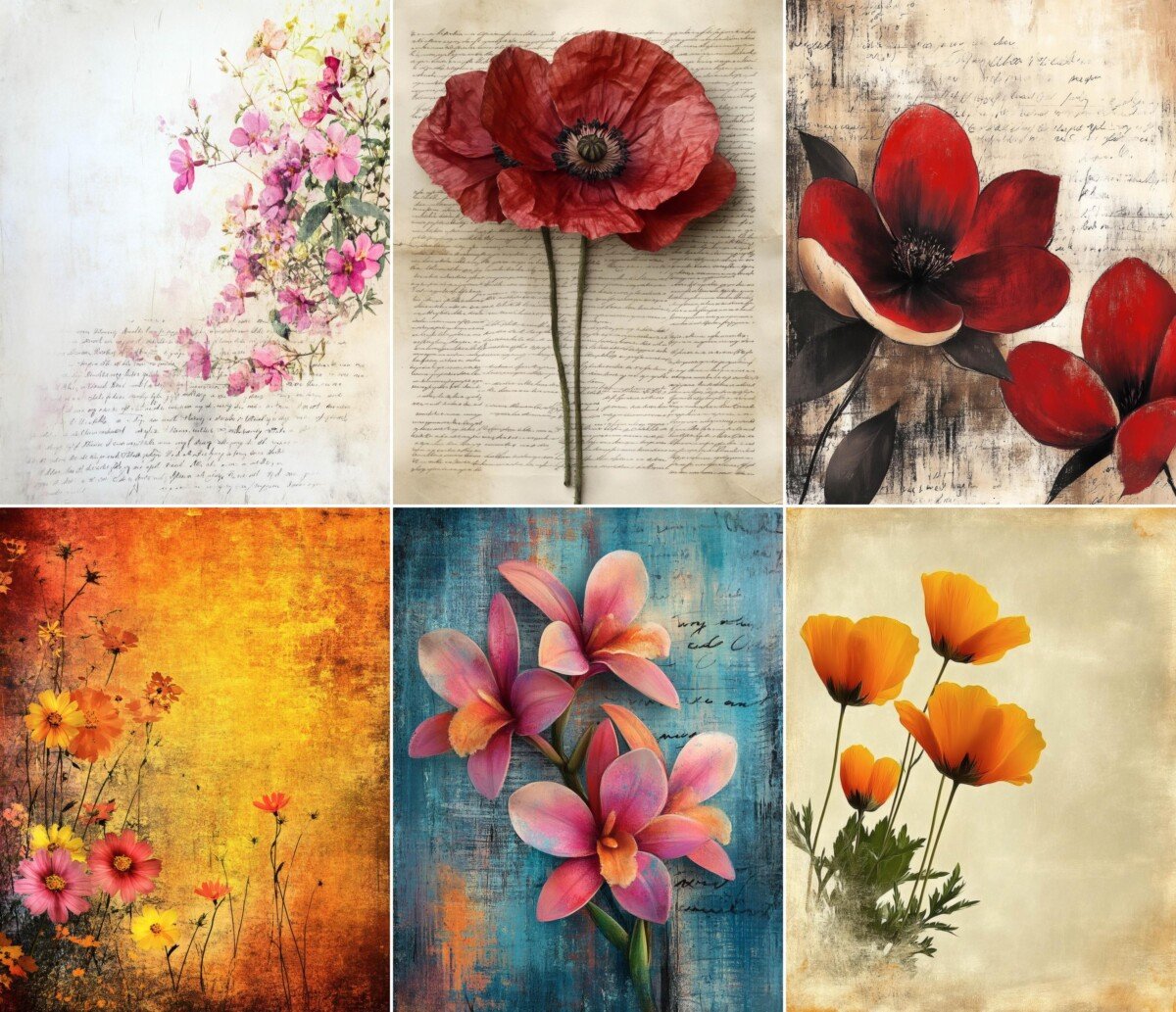 watercolor – 56 Watercolor Flower Papers Journal Pages