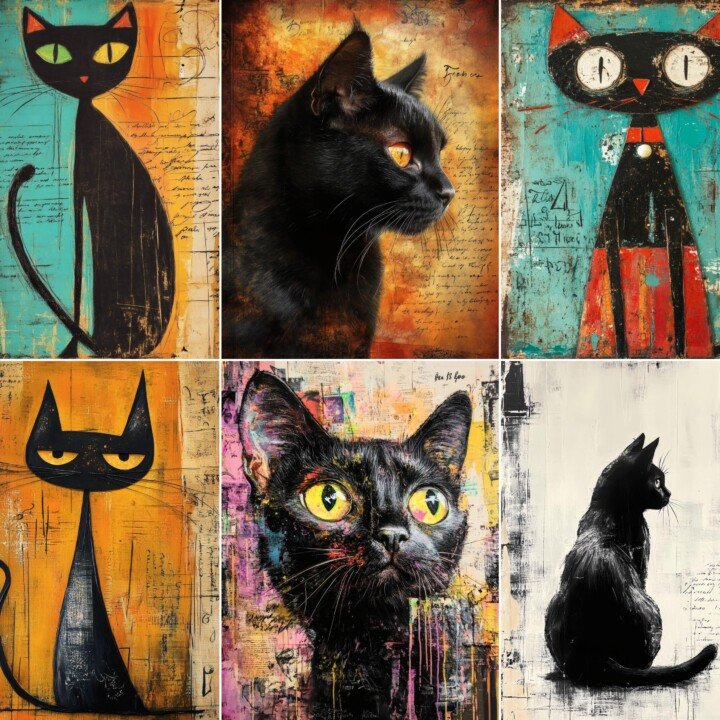 black – 64 Black Cat Papers Junk Journal Pages