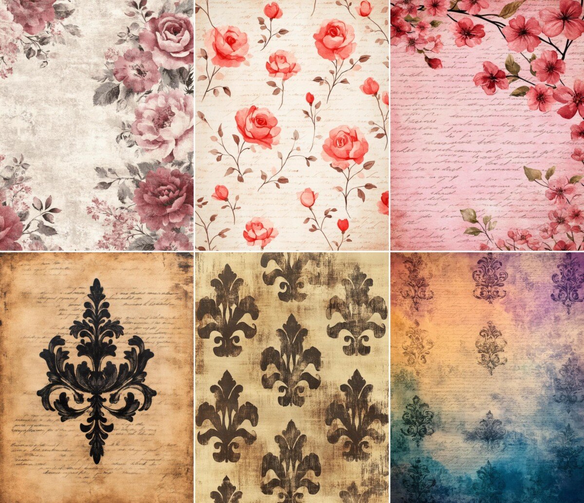 shabby – 60 Shabby Chic Pattern Papers Junk Journal Kit