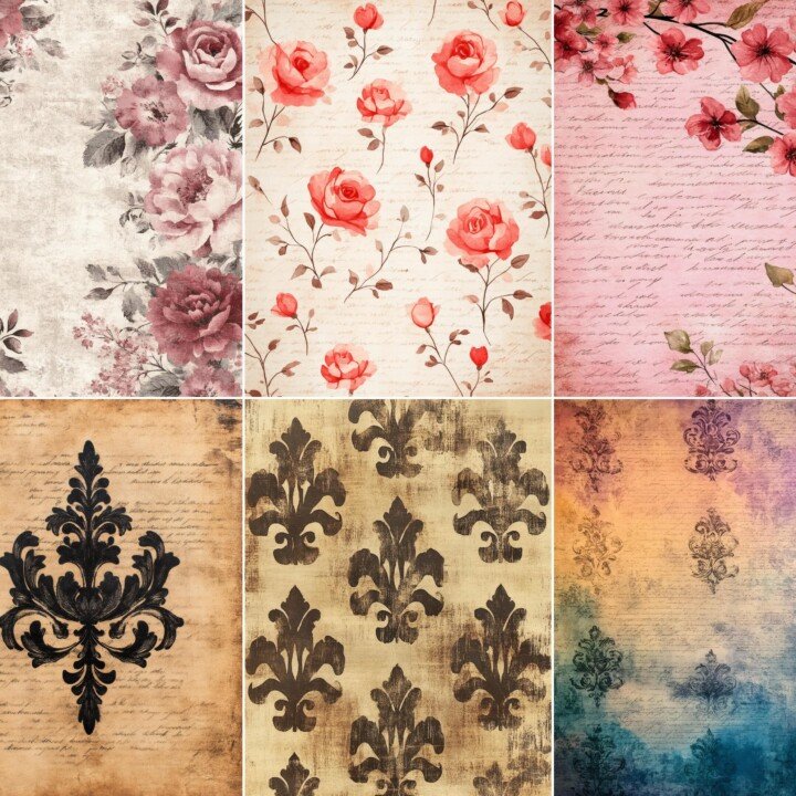 shabby – 60 Shabby Chic Pattern Papers Junk Journal Kit