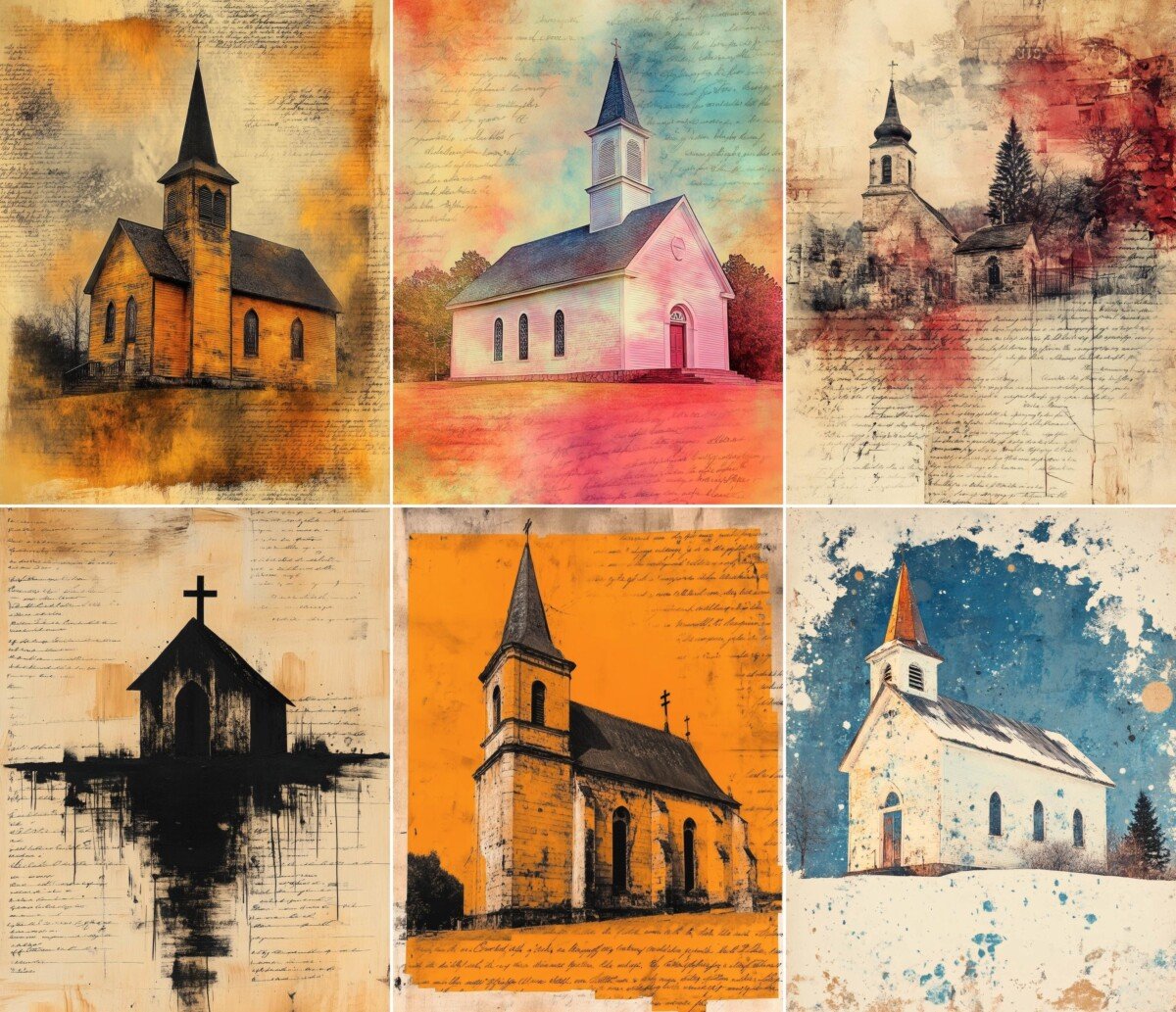 Church architecture and vintage collage journal pages, preview 5