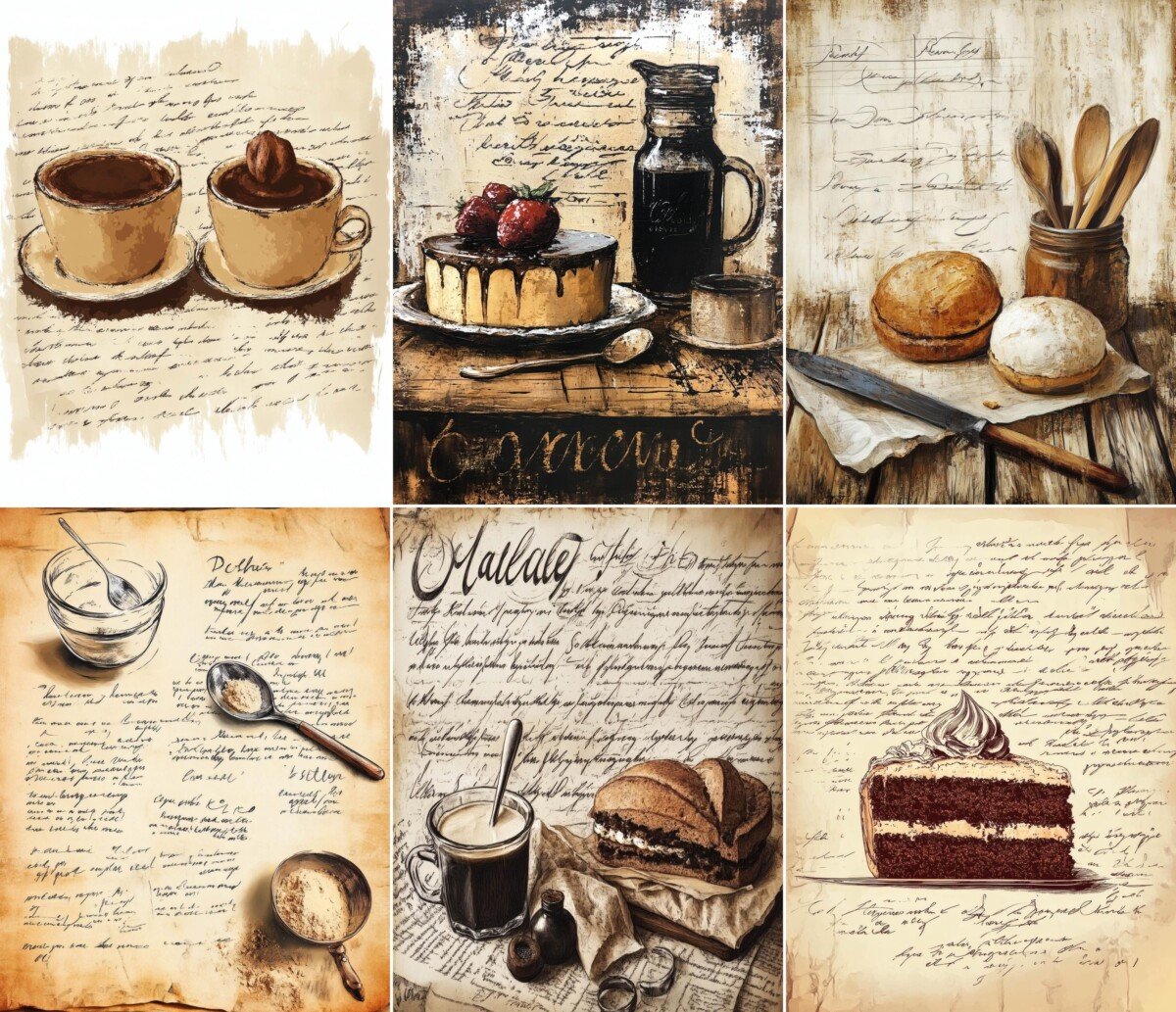 Vintage baking and kitchen collage journal pages, preview 3