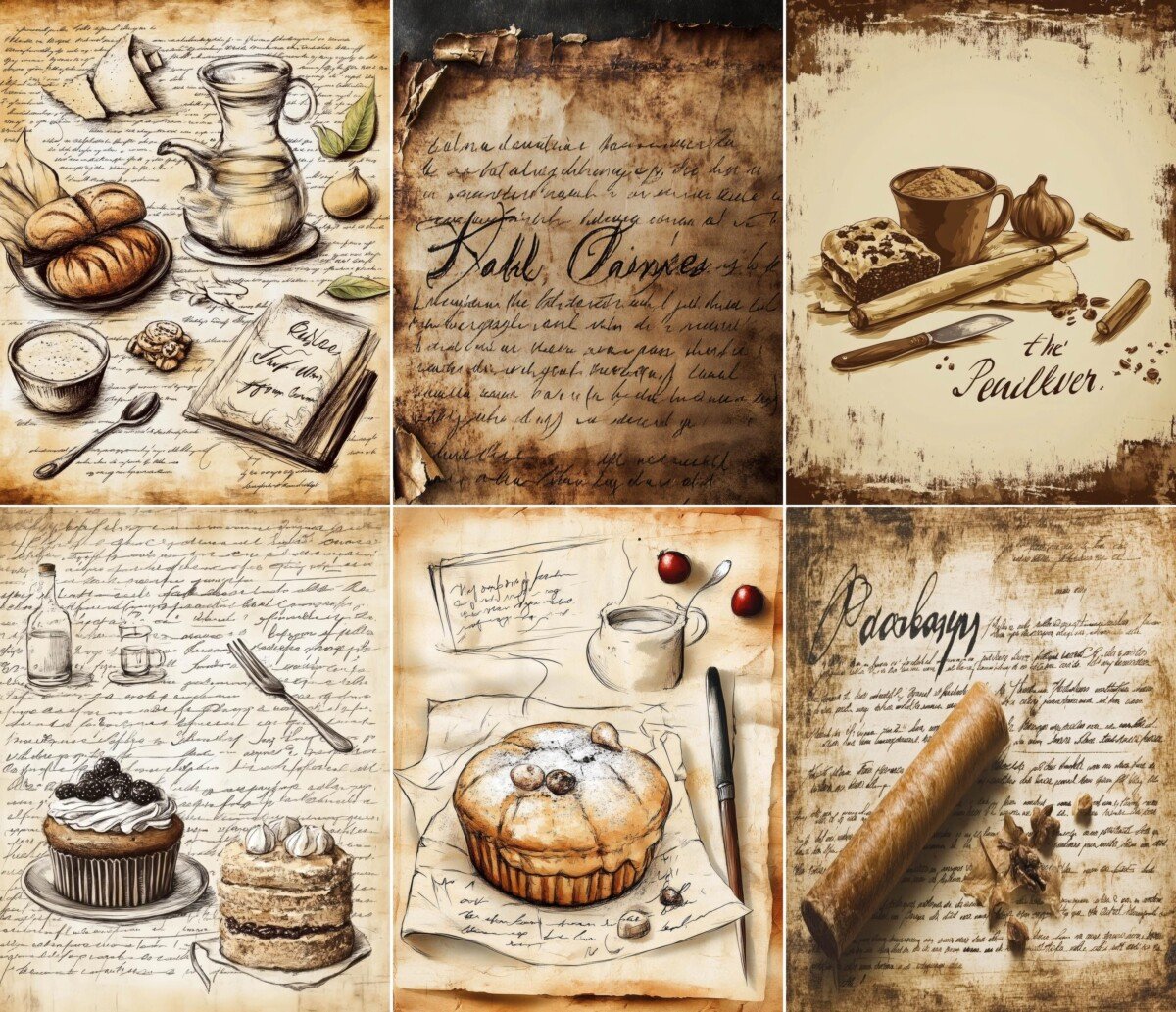 Vintage baking and kitchen collage journal pages, preview 4