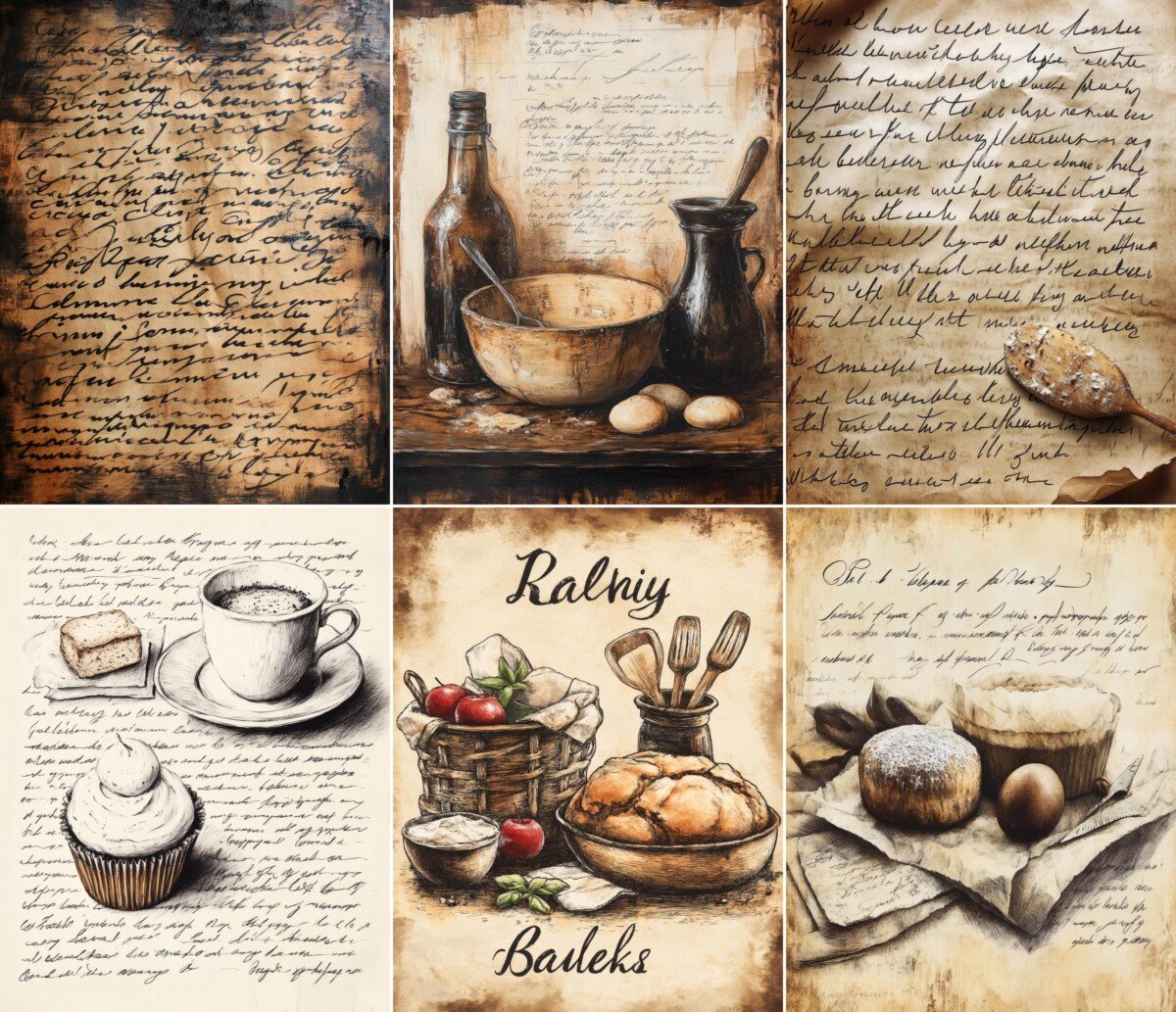 Vintage baking and kitchen collage journal pages, preview 8